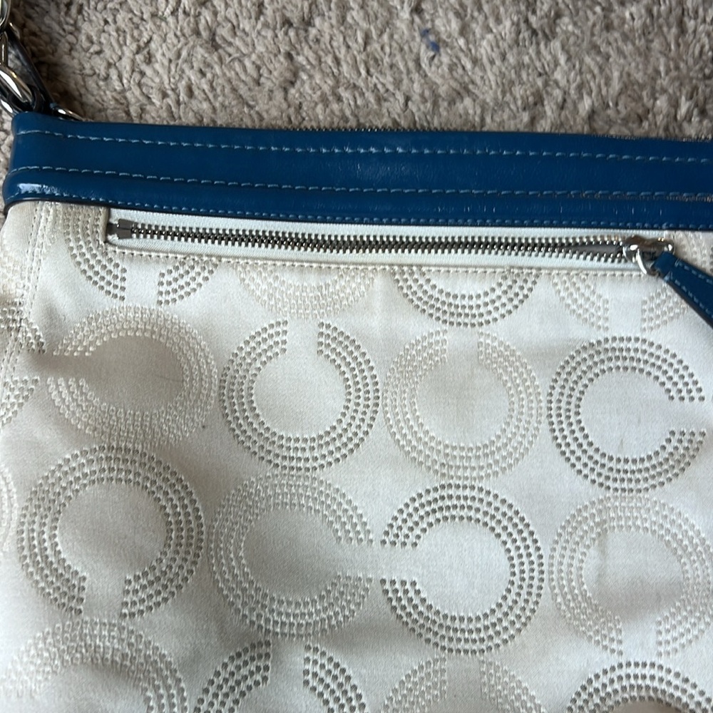 Coach Ashley Dot Print Shoulder Bag Tan with Blue Leather Trim Retro Iconic Logo - Picture 9 of 9